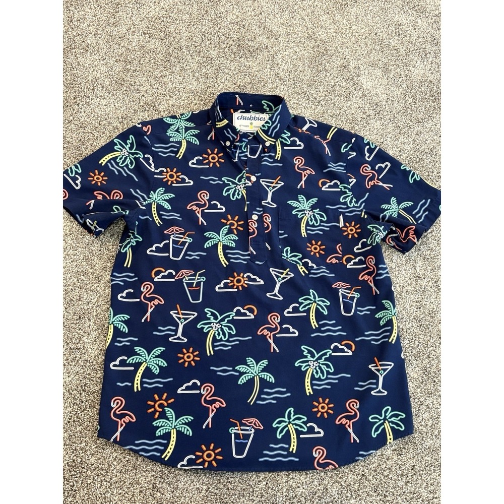Chubbies The Neon Light Performance Polo Shirt Men's Medium Flamingo Martini - Picture 3 of 7